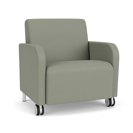 Lesro Siena Lounge Reception Wide Guest Chair w/ Front Casters, Brushed Steel Back Legs, OH Eucalyptus Uph SN1201